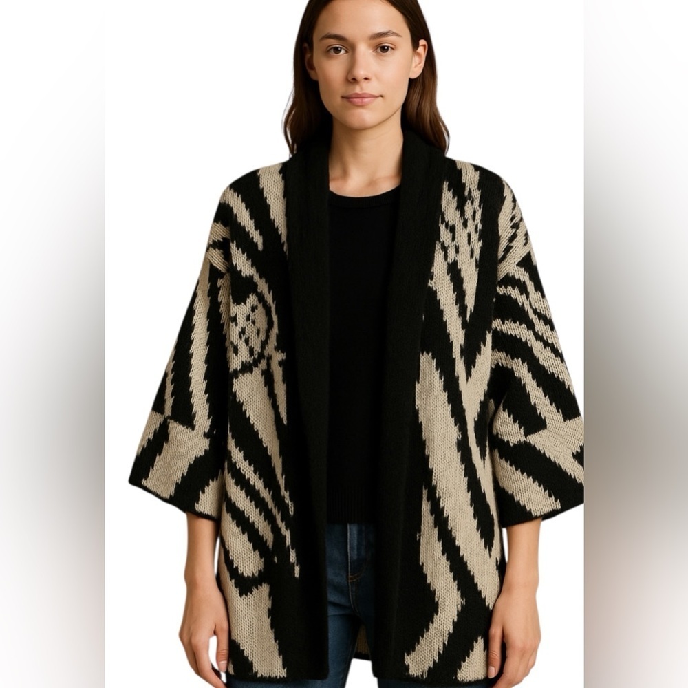 P.G.E Long Mohair Cardigan Black Beige Oversized Size 38